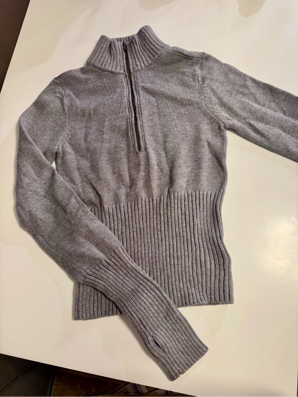 Celebrity Pink Light Gray Knit Half-Zip Sweater with Thumbholes- Size Small